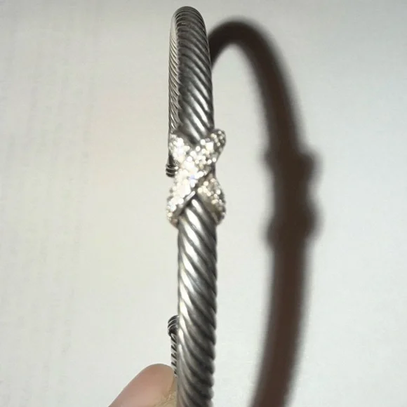 David Yurman Silver Cable Bracelet with Diamonds - Picture 2 of 5